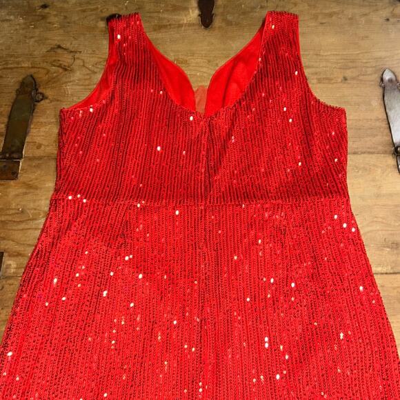 Grace Karin Sleeveless Vibrant Red Sequin Sheer Panel Dress Size 2XL - Picture 4 of 7